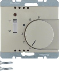 20319004 Temperature controller,  NC contact,  with centre plate,  24 V AC/DC with rocker switch,  Berker Arsys,  stainless steel matt,  lacquered