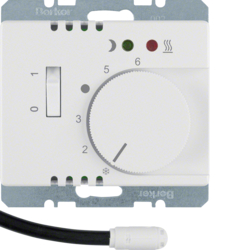 20340069 Thermostat,  NO contact,  with centre plate,  for underfloor heating with rocker switch,  external temperature sensor,  Berker Arsys,  polar white glossy