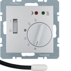 20341404 Thermostat,  NO contact,  with centre plate,  for underfloor heating with rocker switch,  external temperature sensor,  Berker S.1/B.3/B.7, aluminium,  matt,  lacquered