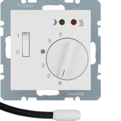 20341909 Thermostat,  NO contact,  with centre plate,  for underfloor heating with rocker switch,  external temperature sensor,  Berker S.1/B.3/B.7, polar white matt