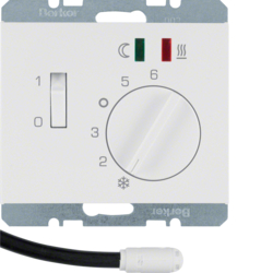 20347109 Thermostat,  NO contact,  with centre plate,  for underfloor heating with rocker switch,  external temperature sensor,  Berker K.1, polar white glossy
