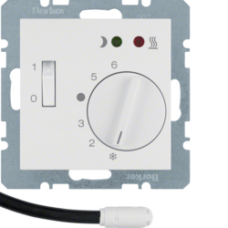 20348989 Thermostat,  NO contact,  with centre plate,  for underfloor heating with rocker switch,  external temperature sensor,  Berker S.1/B.3/B.7, polar white glossy