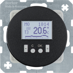 20452045 Thermostat,  NO contact,  with centre plate Time-controlled,  Berker R.1/R.3/R.8, black glossy