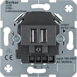 260005 230 V USB charging socket outlet with screw terminals,  Modul-inserts,  anthracite,  matt