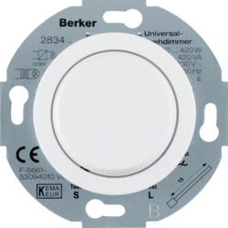 283410 Universal rotary dimmer with centre plate (R,  L,  C) Soft-lock,  polar white glossy