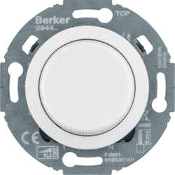 294410 Universal rotary dimmer with centre plate (R,  L,  C,  LED) with soft-lock,  Serie 1930/Glas,  polar white glossy