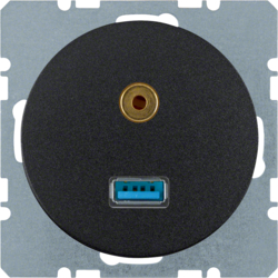 3315392045 USB/3.5 mm audio socket outlet Berker R.1/R.3/R.8, black glossy