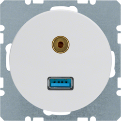 3315392089 USB/3.5 mm audio socket outlet Berker R.1/R.3/R.8, polar white glossy