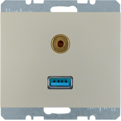 3315397004 USB/3.5 mm audio socket outlet Berker K.5, stainless steel matt,  lacquered