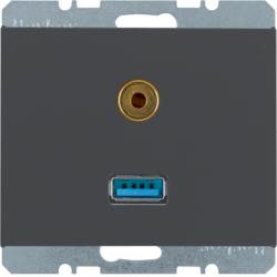 3315397006 USB/3.5 mm audio socket outlet Berker K.1, anthracite matt,  lacquered