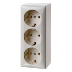 4040 3gang SCHUKO socket outlet,  surface-mounted with screw terminals,  Surface-mounted,  white glossy