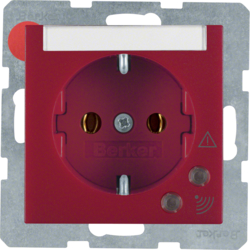 41081962 SCHUKO socket outlet with overvoltage protection with labelling field,  Screw terminals,  Berker S.1/B.3/B.7, red matt