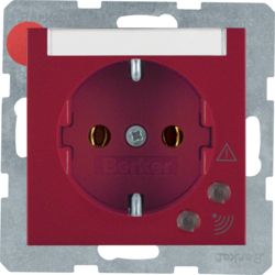 41088962 SCHUKO socket outlet with overvoltage protection with labelling field,  Screw terminals,  Berker S.1/B.3/B.7, red glossy