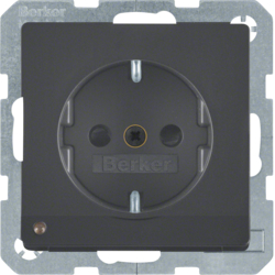 41096086 Steckdose SCHUKO mit LED-Orientierungslicht erhöhtem Berührungsschutz,  Schraub-Liftklemmen,  Berker Q.1/Q.3/Q.7/Q.9, anthrazit samt,  lackiert