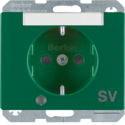 41100073 SCHUKO socket outlet with control LED and "SV" imprint with labelling field,  enhanced contact protection,  Screw-in lift terminals,  Berker Arsys,  green glossy