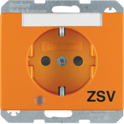 41100077 SCHUKO socket outlet with control LED and "ZSV" imprint with labelling field,  enhanced contact protection,  Screw-in lift terminals,  Berker Arsys,  orange glossy