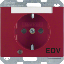41100082 Steckdose SCHUKO mit Kontroll-LED und Aufdruck "EDV" mit Beschriftungsfeld,  erhöhtem Berührungsschutz,  Schraub-Liftklemmen,  Berker Arsys,  rot glänzend