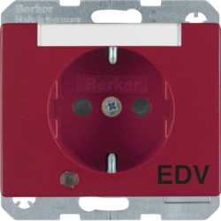 41100082 SCHUKO socket outlet with control LED and "EDV" imprint with labelling field,  enhanced contact protection,  Screw-in lift terminals,  Berker Arsys,  red glossy