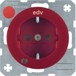 41102022 SCHUKO socket outlet with control LED and "EDV" imprint with labelling field,  enhanced contact protection,  Screw-in lift terminals,  Berker R.1/R.3/R.8, red glossy