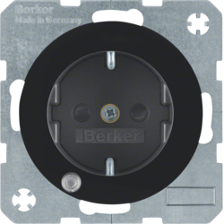 41102045 SCHUKO socket outlet with control LED with labelling field,  enhanced contact protection,  Screw-in lift terminals,  Berker R.1/R.3/R.8, black glossy