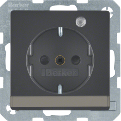 41106086 Steckdose SCHUKO mit Kontroll-LED mit Beschriftungsfeld,  erhöhtem Berührungsschutz,  Schraub-Liftklemmen,  Berker Q.1/Q.3/Q.7/Q.9, anthrazit samt,  lackiert