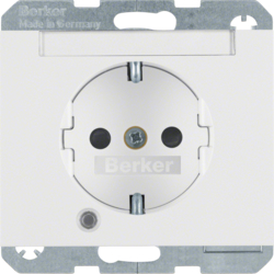 41107009 SCHUKO socket outlet with control LED with labelling field,  enhanced contact protection,  Screw-in lift terminals,  Berker K.1, polar white glossy