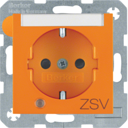 41108914 SCHUKO socket outlet with control LED and "ZSV" imprint with labelling field,  enhanced contact protection,  Screw-in lift terminals,  Berker S.1/B.3/B.7, orange glossy
