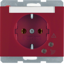 41527115 SCHUKO socket outlet with overvoltage protection with labelling field,  Screw terminals,  Berker K.1, red glossy