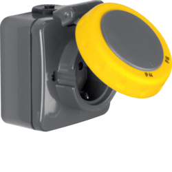 4283 SCHUKO socket outlet surface-mounted with bayonet hinged cover,  enhanced contact protection,  Screw terminals,  Isopanzer IP66, dark grey/yellow