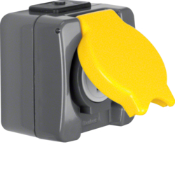 4286 Socket outlet with earthing contact and hinged cover USA/CANADA NEMA 5-15 R surface-mounted Screw terminals,  Isopanzer IP44, dark grey/yellow