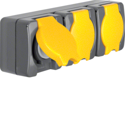 4324 Socket outlet with earthing contact and hinged cover 3gang horizontal USA/CANADA NEMA 5-15 R surface-mounted Screw terminals,  Isopanzer IP44, dark grey/yellow