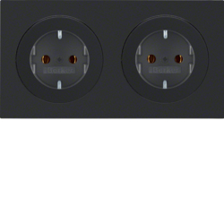 47202045 Combination SCHUKO socket outlet 2gang with frame Berker R.3, black glossy