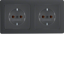 47206086 Combination SCHUKO socket outlet 2gang with frame Berker Q.1, anthracite velvety,  lacquered