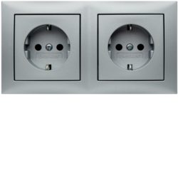 47209939 Combination SCHUKO socket outlet 2gang with frame Berker S.1, aluminium matt,  lacquered