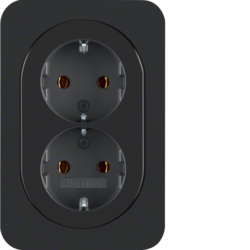 47282045 Double SCHUKO socket outlet with cover plate Berker R.1, black glossy