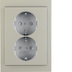 47297004 Double SCHUKO socket outlet with cover plate enhanced contact protection,  Berker K.5, stainless steel matt,  lacquered