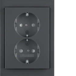 47297006 Double SCHUKO socket outlet with cover plate enhanced contact protection,  Berker K.1, anthracite matt,  lacquered