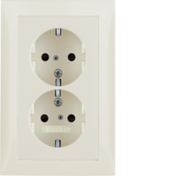 47298982 Double SCHUKO socket outlet with cover plate enhanced contact protection,  Berker S.1/B.3/B.7, white glossy