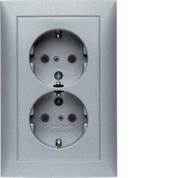 47299939 Double SCHUKO socket outlet with cover plate enhanced contact protection,  Berker S.1, aluminium,  matt,  lacquered