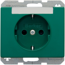 47380063 SCHUKO socket outlet with labelling field,  enhanced contact protection,  Berker Arsys,  green glossy