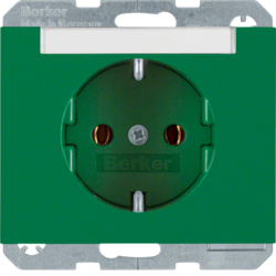 47397013 SCHUKO socket outlet with labelling field,  Berker K.1, green glossy