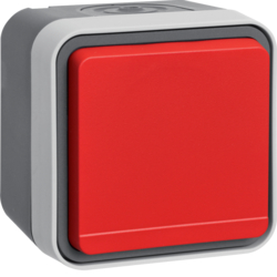 47403521 SCHUKO socket outlet with red hinged cover surface-mounted with labelling field,  with screw-in lift terminals,  Berker W.1, grey/light grey matt