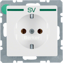 47436039 SCHUKO socket outlet with "SV" imprint in green Berker Q.1/Q.3/Q.7/Q.9, polar white velvety