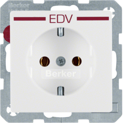 47436079 SCHUKO socket outlet with "EDV" imprint in red Berker Q.1/Q.3/Q.7/Q.9, polar white velvety