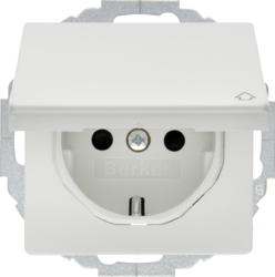 47446089 SCHUKO socket outlet with hinged cover enhanced contact protection,  Mounting orientation variable in 45° steps,  Berker Q.1/Q.3/Q.7/Q.9, polar white velvety