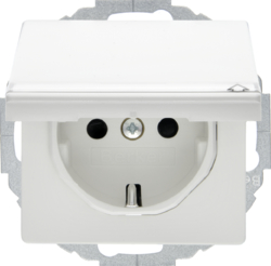 47466089 SCHUKO socket outlet with hinged cover Labelling field,  enhanced contact protection,  Mounting orientation variable in 45° steps,  Berker Q.1/Q.3/Q.7/Q.9, polar white velvety