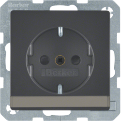 47496086 SCHUKO socket outlet with labelling field,  enhanced contact protection,  Berker Q.1/Q.3/Q.7/Q.9, anthracite velvety,  lacquered