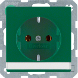 47506003 SCHUKO socket outlet with labelling field,  Berker Q.1/Q.3/Q.7/Q.9, green velvety