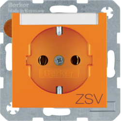47508914 SCHUKO socket outlet with "ZSV" imprint Labelling field,  Berker S.1/B.3/B.7, orange glossy