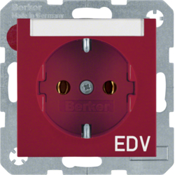47508915 SCHUKO socket outlet with "EDV" imprint Labelling field,  Berker S.1/B.3/B.7, red glossy